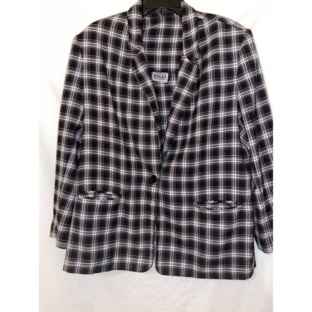 Women's Vintage Plaid Shoulder Pads Blazer Made In USA College Preppy Sz 18